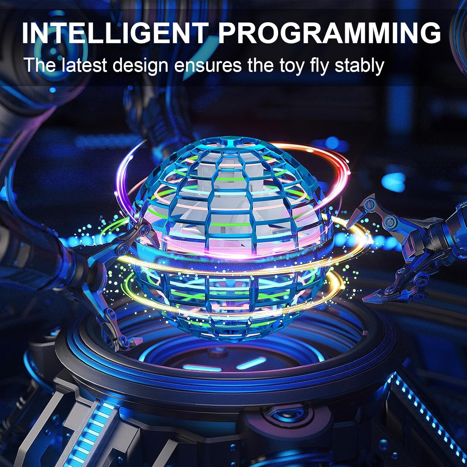 Flying Orb Ball 2025 Upgraded Hand Controlled Flying Spinner Ball with RGB Led Lights Boomerang Spinner 360°Rotating Soaring UFO Mini Orb Drone Toy Safe for Kids Adults(Blue)